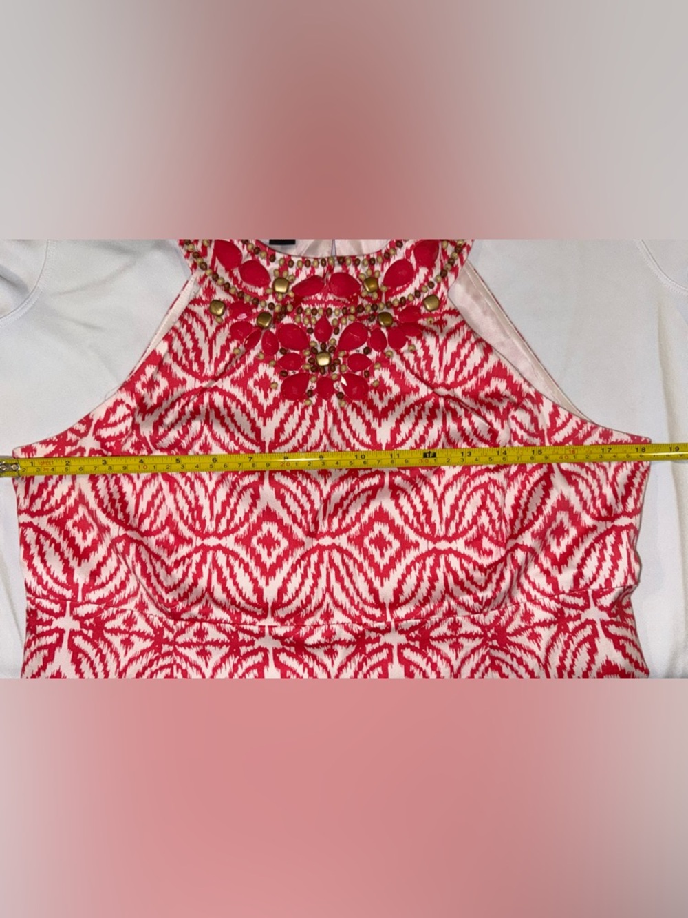INC International Concepts woman’s Coral & White sleeveless Dress Size 12 Beaded - Picture 9 of 16